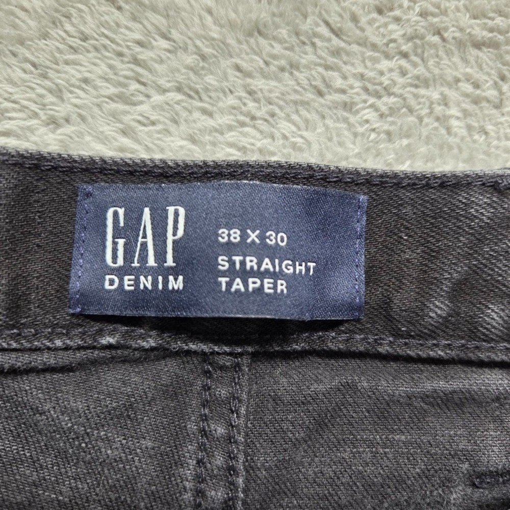 Gap Jeans Mens 38X30 Black Straight Taper Mid Rise Stretch Faded Flex Denim - Picture 7 of 10